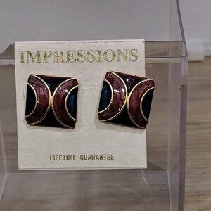 Vintage Impressions Square Enamel Geometric Design Pierced Earrings